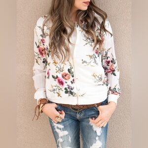 Hipster Row Lightweight Floral Bomber Jacket Women’s Medium Full Zip Feminine